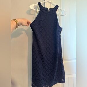 NWT M Lilly Pulitzer Ryanne Shift Dress in True Navy Pineapple Geo Lace